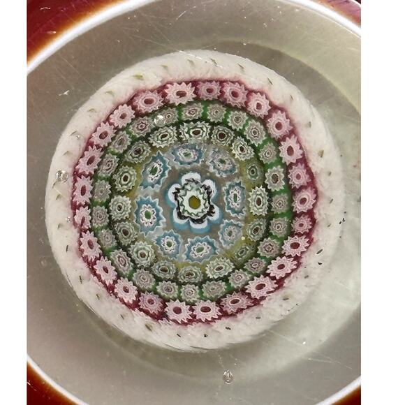 Vintage Murano (?) Millefiori Facet Overlay Cased Glass Window Red Paperweight - Picture 2 of 7